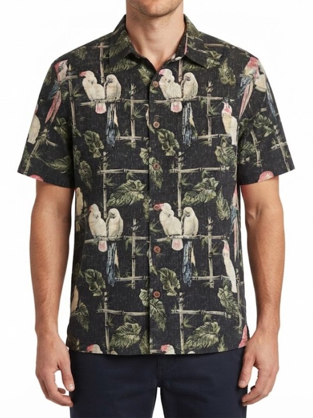 Vintage Parrots Print Short-Sleeve Button-Up Hawaiian Shirt